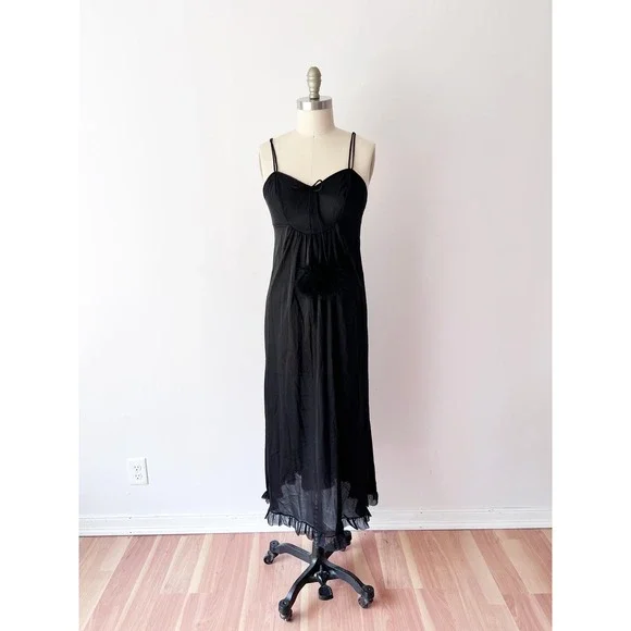 Vintage Black Mesh Slip Dress with Ostrich Puff Bow - Picture 1 of 5
